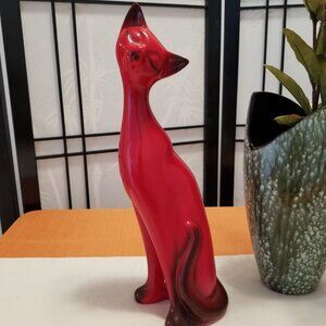 MCM Ceramic Red Siamese Cat Long Neck Kitty Figurine - Approx 13" tall